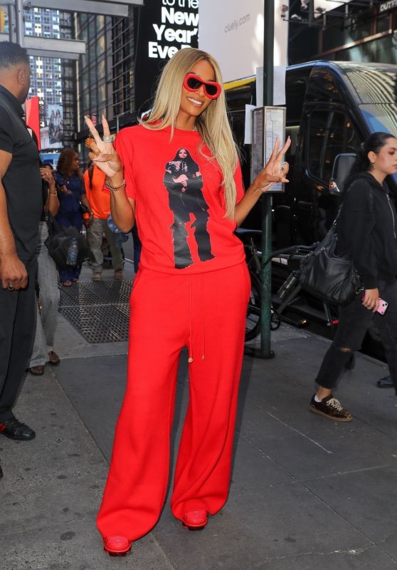 Ciara Dazzles in Fiery Red Ensemble in Times Square