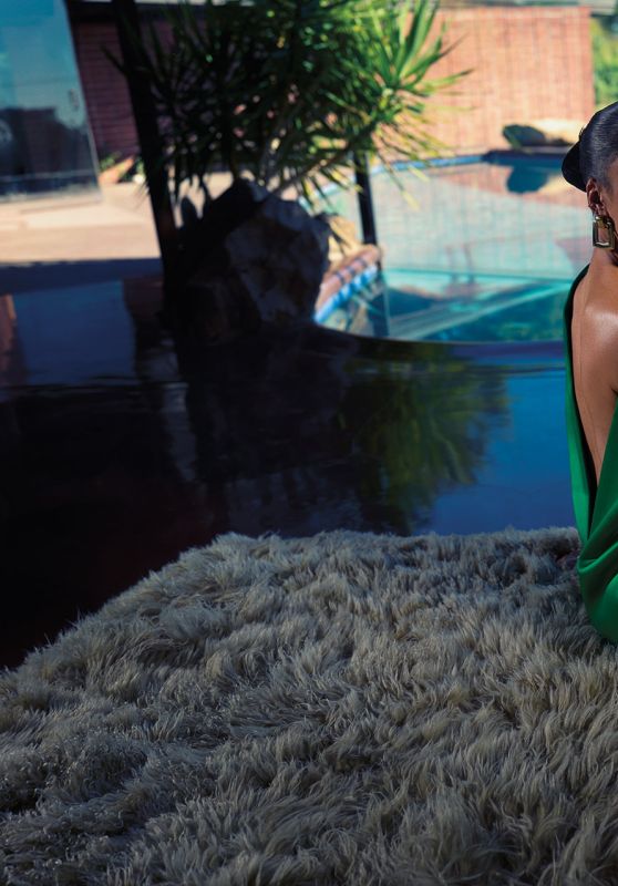 Tessa Thompson: Emerald Elegance by the Poolside